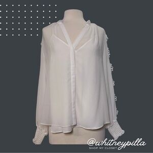 WHBM White Long Sleeve Sheer Ruffle Sleeve Blouse with tank base Women’s Size L
